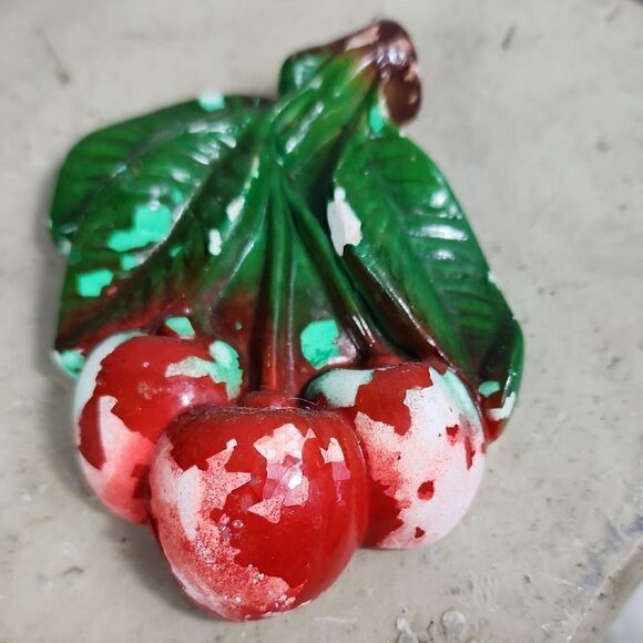 Vintage Chippy Chalkware Cherries Wall Decor - Picture 2 of 4